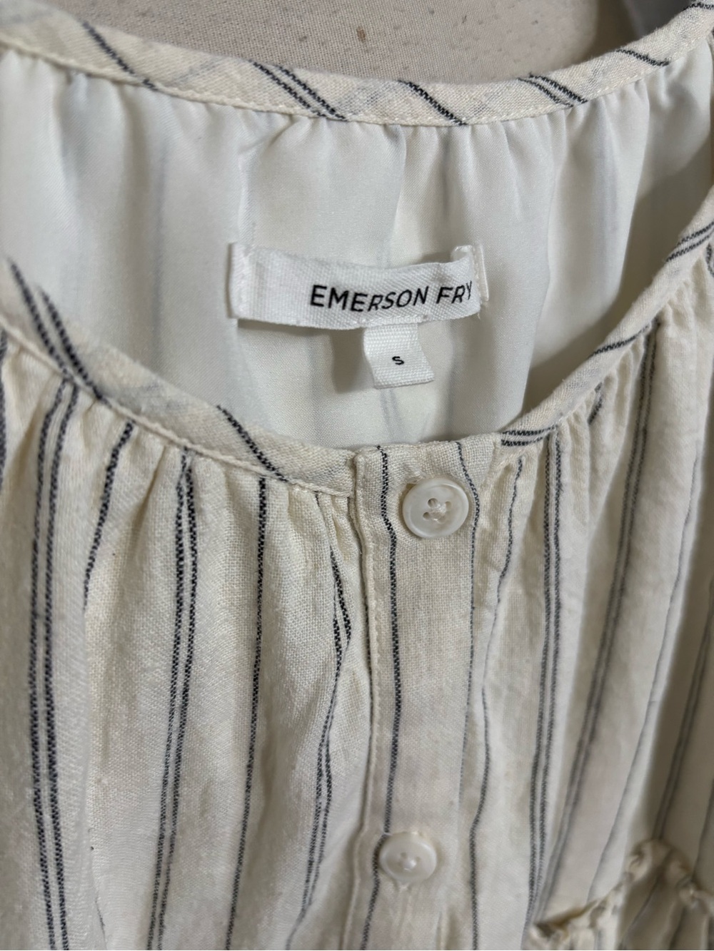 Emerson Fry Jasmine Button Dress Ivory Stripe Organic sz Small - Picture 10 of 12
